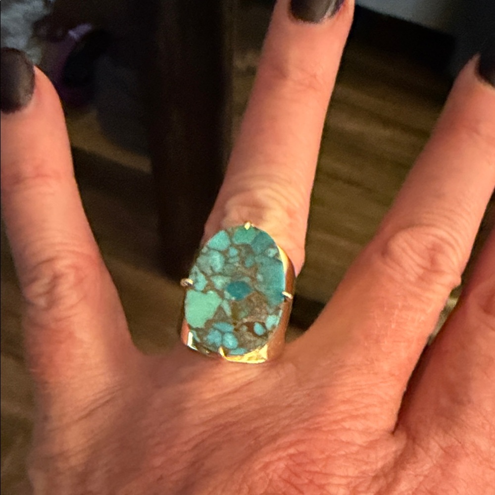 Turquoise Statement Ring in Blue-Green Gold Setting